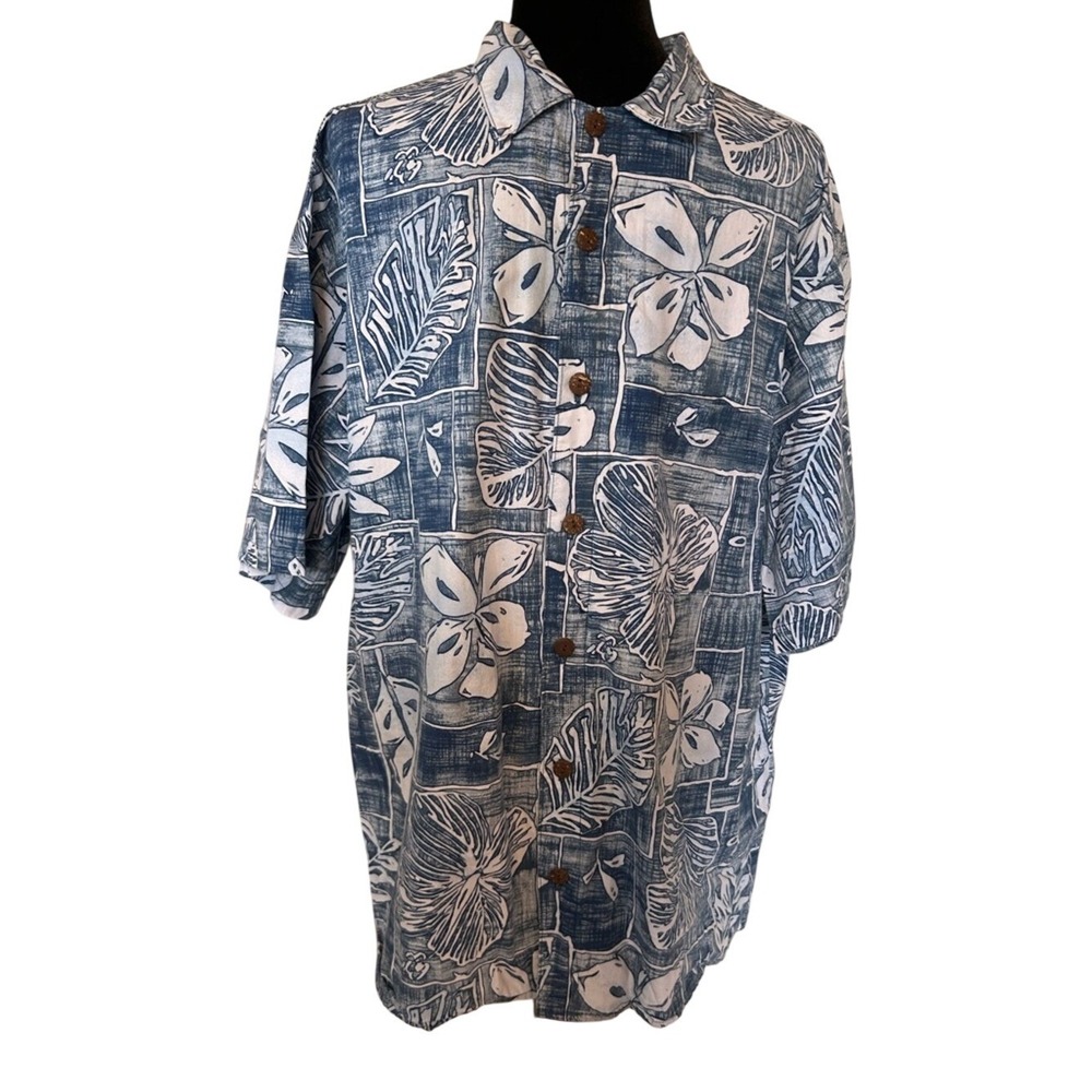 Hilo Hattie‎ Men's Blue Floral Button-Up Hawaiian Shirt Size XL